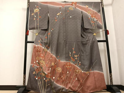 平和屋着物●訪問着 枝花文 暈し染め 金彩 正絹 逸品 AABF6990ph