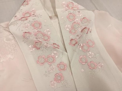平和屋着物●振袖用長襦袢 無双仕立て 雪輪花地紋 暈し染め 半衿刺繍 広衿仕立て 正絹 逸品 AABF6992ph
