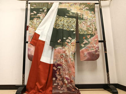 平和屋着物●豪華振袖 草花宝尽くし 暈し染め 金彩 ロング丈 正絹 逸品 AABF6993ph
