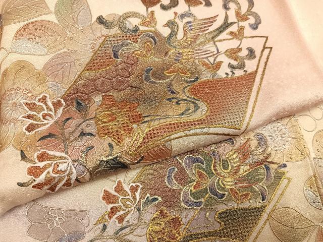 平和屋着物●訪問着 辻が花 中国三大刺繍 汕頭刺繍 スワトウ刺繍 花鳥冊子文 暈し染め 金銀彩 正絹 逸品 AABF6999ph