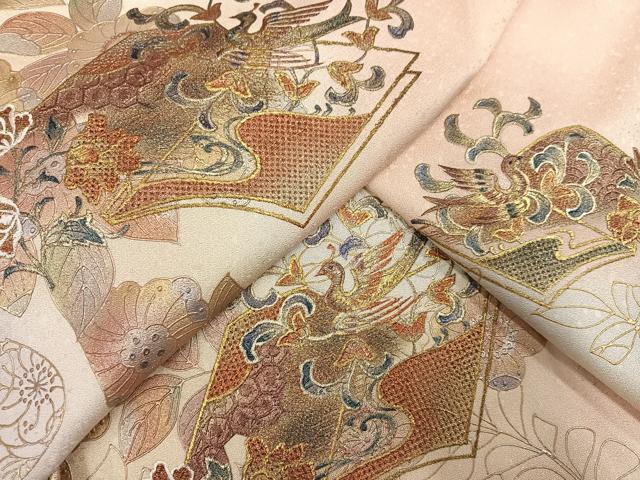 平和屋着物●訪問着 辻が花 中国三大刺繍 汕頭刺繍 スワトウ刺繍 花鳥冊子文 暈し染め 金銀彩 正絹 逸品 AABF6999ph