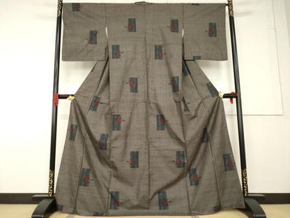 平和屋着物●本場大島紬 カタス7マルキ 短冊花文 正絹 逸品 AABF7002ck