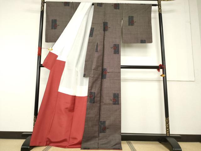 平和屋着物●本場大島紬 カタス7マルキ 短冊花文 正絹 逸品 AABF7002ck