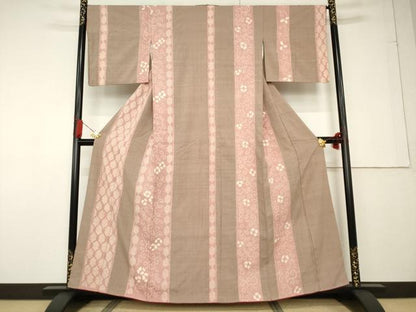 平和屋着物●上質な紬 絞り 花唐草間道 正絹 逸品 AABF7004ck