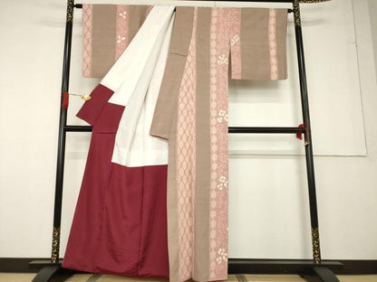平和屋着物●上質な紬 絞り 花唐草間道 正絹 逸品 AABF7004ck