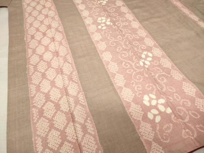 平和屋着物●上質な紬 絞り 花唐草間道 正絹 逸品 AABF7004ck