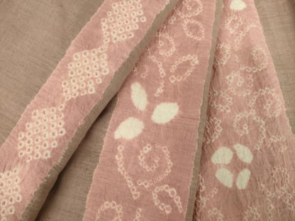 平和屋着物●上質な紬 絞り 花唐草間道 正絹 逸品 AABF7004ck