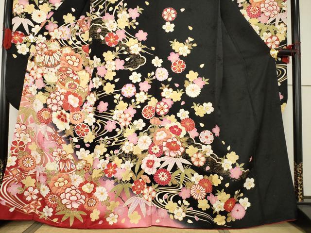 平和屋着物●豪華振袖 花毬文 黒地 金彩 正絹 逸品 AABF7006ck