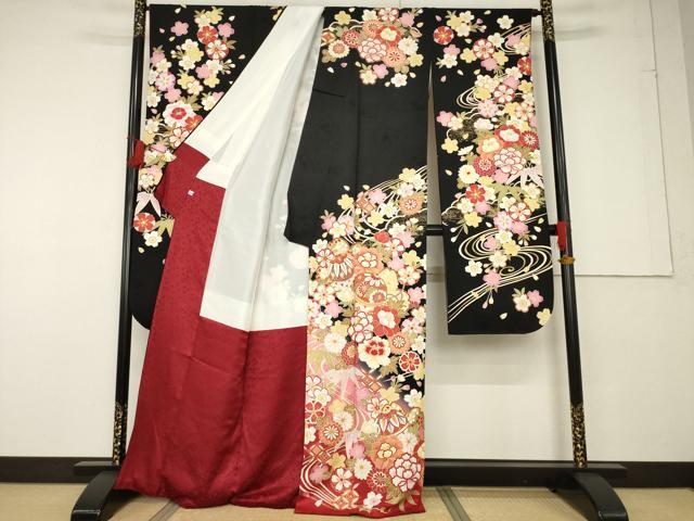 平和屋着物●豪華振袖 花毬文 黒地 金彩 正絹 逸品 AABF7006ck