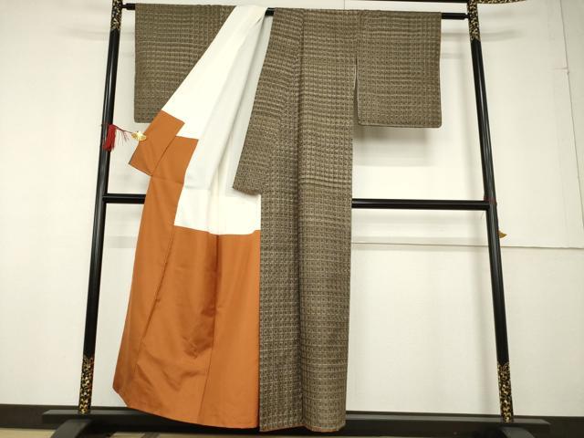 平和屋着物●本場大島紬 格子 正絹 逸品 AABF7007ck