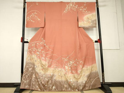 平和屋着物●訪問着 駒刺繍 草花文 暈し染め 金彩 正絹 逸品 AABF7010ck