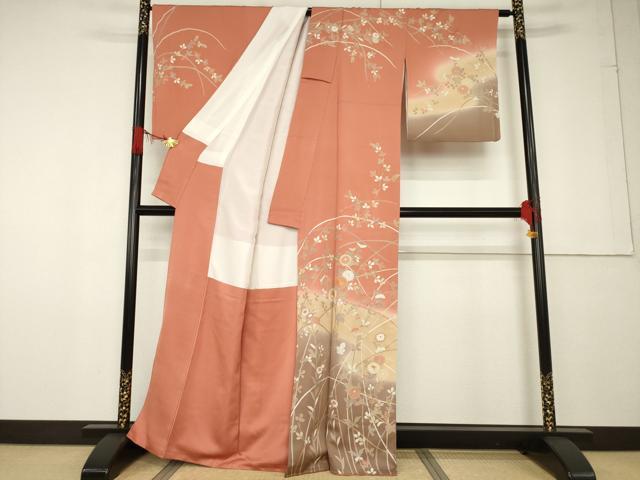 平和屋着物●訪問着 駒刺繍 草花文 暈し染め 金彩 正絹 逸品 AABF7010ck