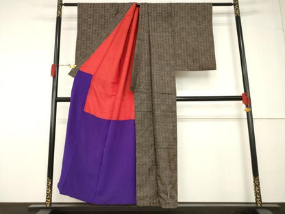平和屋着物●本場大島紬 アンティーク大島 市松文 正絹 逸品 AABF7011ck