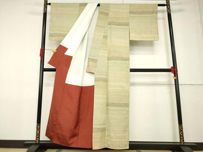 平和屋着物●上質な紬 横段文 正絹 逸品 AABF7012ck