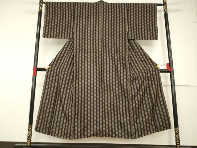 平和屋着物●本場大島紬 一元絣 縞 正絹 逸品 AABF7014ck
