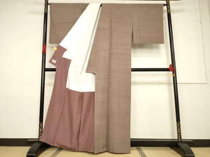 平和屋着物●結城紬 色無地 梅染色 やまと誂製 龍田屋 証紙付き 正絹 逸品 AABF7016ck