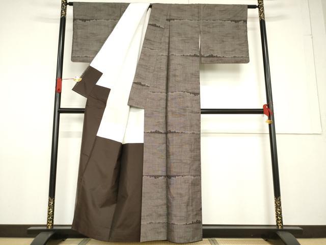 平和屋着物●本場大島紬 カタス9マルキ 横段風景文 正絹 逸品 AABF7017ck