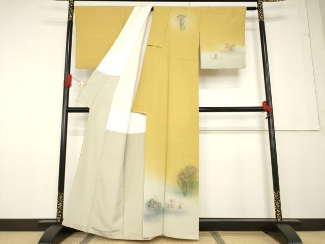 平和屋着物●訪問着 手描き 花菖蒲 暈し染め 正絹 逸品 AABF7018ck