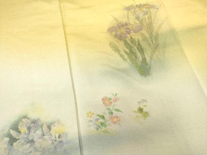平和屋着物●訪問着 手描き 花菖蒲 暈し染め 正絹 逸品 AABF7018ck
