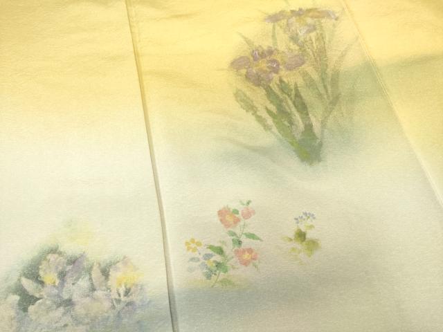 平和屋着物●訪問着 手描き 花菖蒲 暈し染め 正絹 逸品 AABF7018ck
