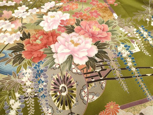 平和屋着物●豪華振袖・長襦袢(無双仕立て)セット　刺繍　鴛鴦花車文　金彩　反端付き　正絹　逸品　AABF7020ck