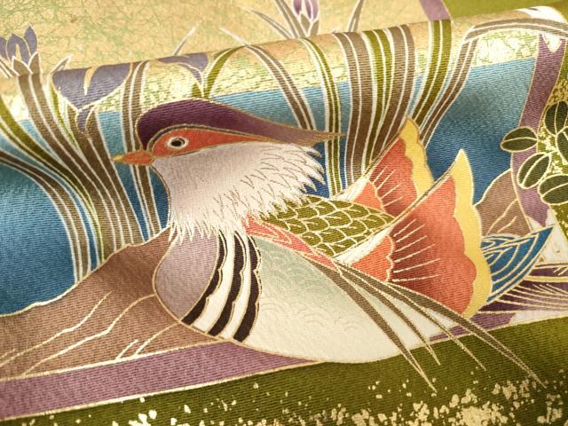 平和屋着物●豪華振袖・長襦袢(無双仕立て)セット　刺繍　鴛鴦花車文　金彩　反端付き　正絹　逸品　AABF7020ck
