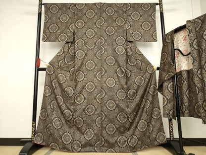 平和屋着物●本場大島紬 アンサンブル 一元絣 花丸文 正絹 逸品 AABF7021ck