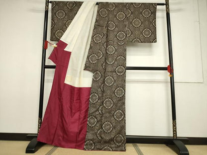 平和屋着物●本場大島紬 アンサンブル 一元絣 花丸文 正絹 逸品 AABF7021ck