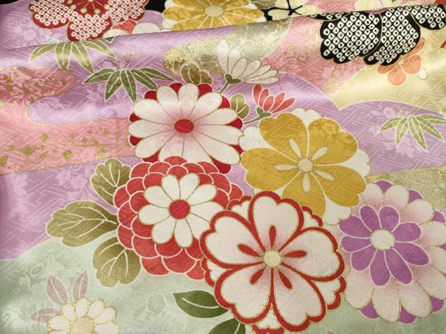 平和屋着物●豪華振袖 御所車花文 黒地 丹後ちりめん 仮絵羽 逸品 未使用 AABF7022ck