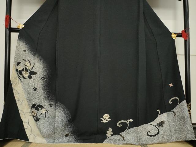 平和屋着物●訪問着 作家物 一太 竹屋町刺繍 花丸文 たたき染め 黒地 金彩 正絹 逸品 AABF7024ck