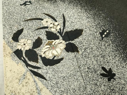 平和屋着物●訪問着 作家物 一太 竹屋町刺繍 花丸文 たたき染め 黒地 金彩 正絹 逸品 AABF7024ck