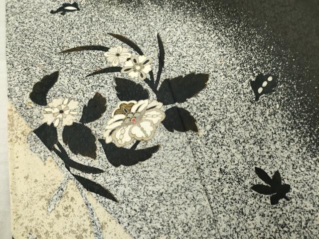 平和屋着物●訪問着 作家物 一太 竹屋町刺繍 花丸文 たたき染め 黒地 金彩 正絹 逸品 AABF7024ck