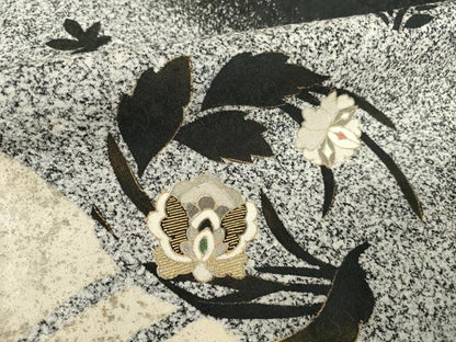 平和屋着物●訪問着 作家物 一太 竹屋町刺繍 花丸文 たたき染め 黒地 金彩 正絹 逸品 AABF7024ck