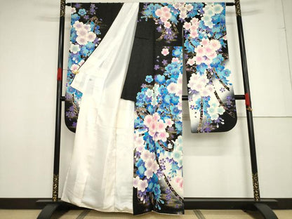 平和屋着物●豪華振袖 刺繍 花束文 金彩 銀通し地 正絹 逸品 AABF7025ck