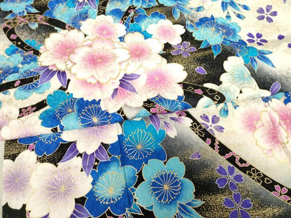 平和屋着物●豪華振袖 刺繍 花束文 金彩 銀通し地 正絹 逸品 AABF7025ck