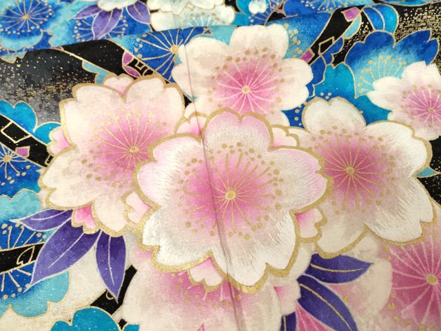 平和屋着物●豪華振袖 刺繍 花束文 金彩 銀通し地 正絹 逸品 AABF7025ck