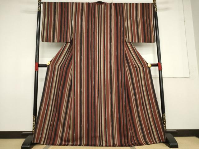 平和屋着物●上質な小紋 縞 正絹 逸品 AABF7027ck