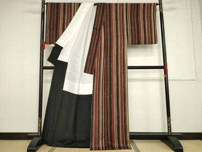 平和屋着物●上質な小紋 縞 正絹 逸品 AABF7027ck