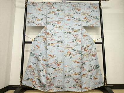 平和屋着物●上質な小紋 型染め 風景文 正絹 逸品 AABF7031ck