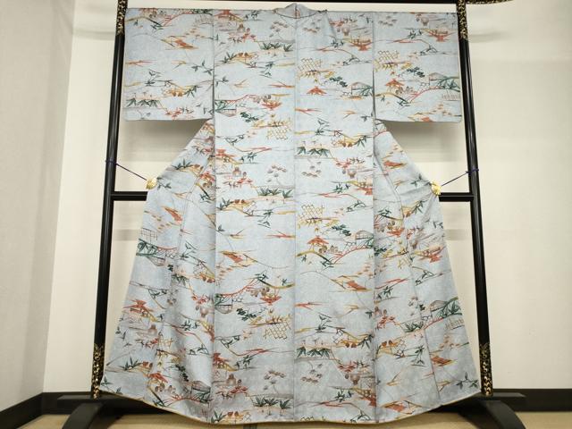 平和屋着物●上質な小紋 型染め 風景文 正絹 逸品 AABF7031ck