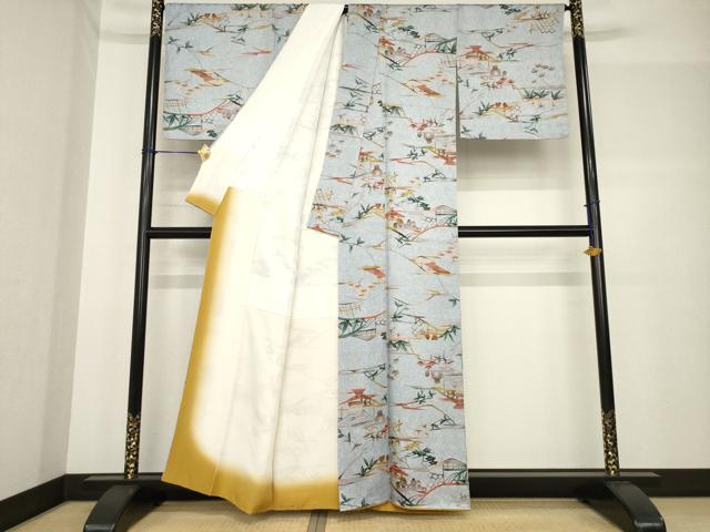 平和屋着物●上質な小紋 型染め 風景文 正絹 逸品 AABF7031ck