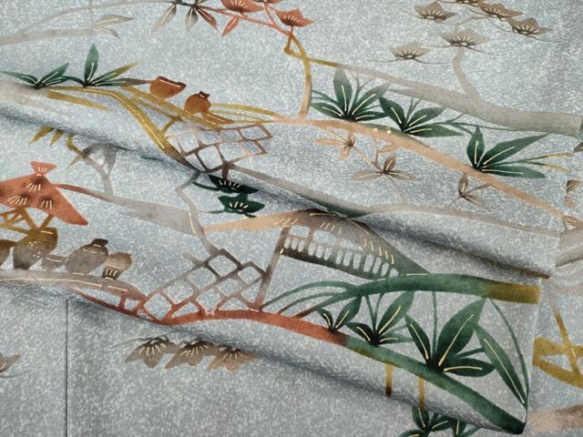 平和屋着物●上質な小紋 型染め 風景文 正絹 逸品 AABF7031ck