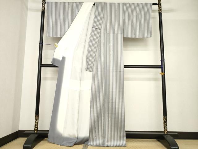 平和屋着物●上質な小紋 縞 正絹 逸品 AABF7032ck