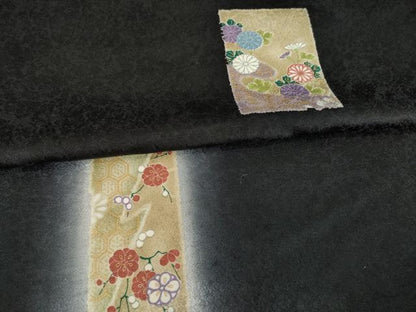 平和屋着物●上質な小紋 短冊花文 暈し染め 黒地 金彩 正絹 逸品 AABF7033ck
