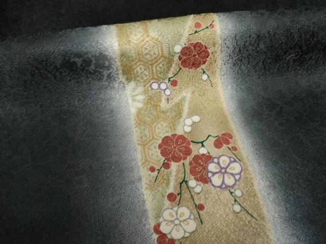 平和屋着物●上質な小紋 短冊花文 暈し染め 黒地 金彩 正絹 逸品 AABF7033ck