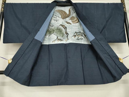 平和屋着物●男性 本場大島紬 アンサンブル 長襦袢(袷)セット 格子 正絹 逸品 AABF7034ck