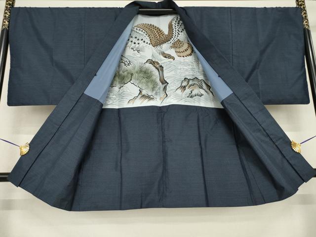 平和屋着物●男性 本場大島紬 アンサンブル 長襦袢(袷)セット 格子 正絹 逸品 AABF7034ck