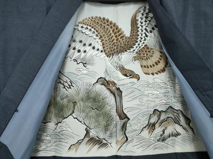 平和屋着物●男性 本場大島紬 アンサンブル 長襦袢(袷)セット 格子 正絹 逸品 AABF7034ck