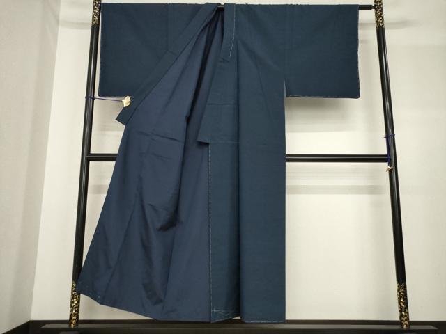 平和屋着物●男性 紬 アンサンブル 長襦袢(袷)セット 色無地 青褐色 正絹 逸品 未使用 AABF7036ck