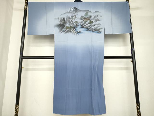 平和屋着物●男性 紬 アンサンブル 長襦袢(袷)セット 色無地 青褐色 正絹 逸品 未使用 AABF7036ck